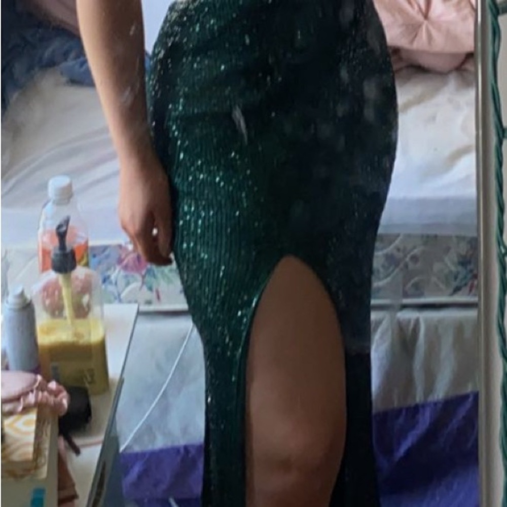 La Femme Emerald Green Sequined Gown - MAKE AN OFFER - Picture 9 of 11